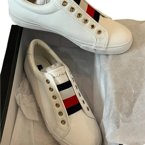 Tommy Hilfiger White Sneakers with Gold Accents - Picture 4 of 5